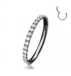 Кольцо кликер из стали c фианитами PiercedFish PC41 серьга для пирсинга септума, трагуса и хеликса, брови, губ, сосков, пупка, черный