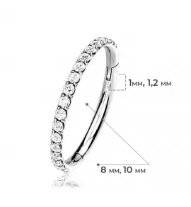 Кольцо кликер из стали c фианитами PiercedFish PC41 серьга для пирсинга септума, трагуса и хеликса, брови, губ, сосков, пупка, черный