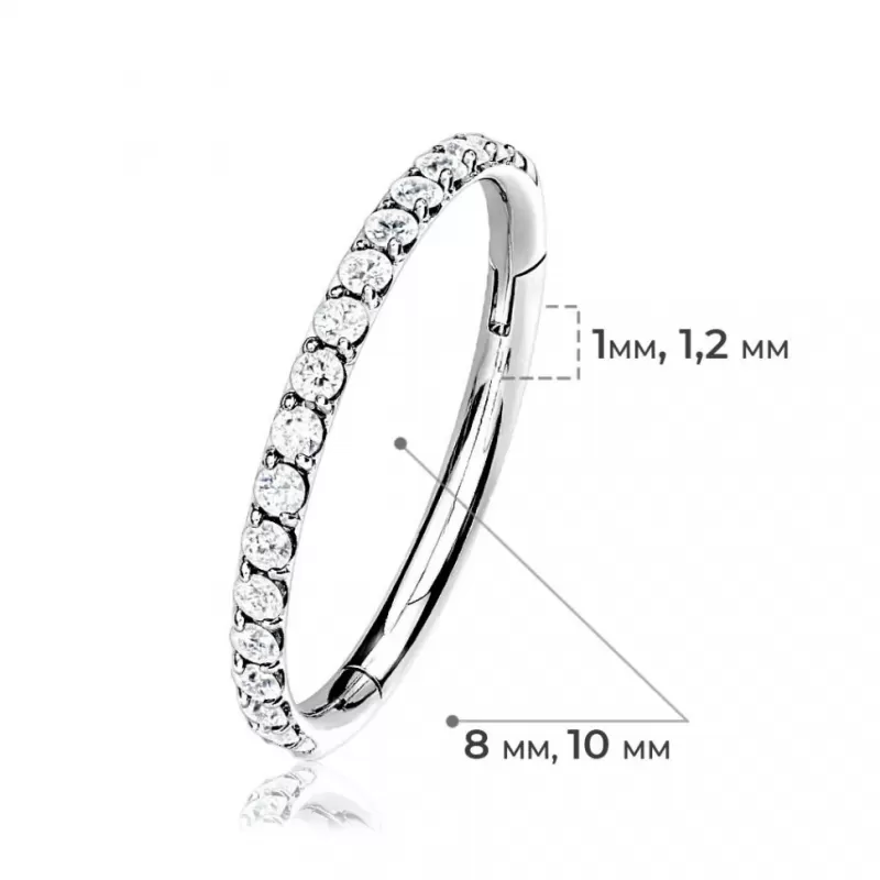 Кольцо кликер из стали c фианитами PiercedFish PC41 серьга для пирсинга септума, трагуса и хеликса, брови, губ, сосков, пупка, черный