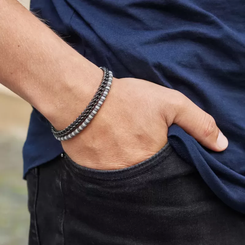 Мужской панцирный браслет-цепь Everiot SB-10079 из стали с гематитом