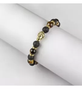 Браслет Everiot STB-MJ-1746 из камня тигровый глаз и лавы с головой Будды