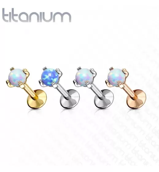 Серьга лабрет из титана Pirslab T23LI7-OP17 с искусственным опалом