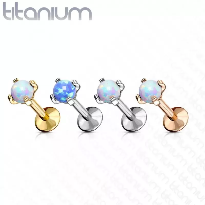 Серьга лабрет из титана Pirslab T23LI7-OP17 с искусственным опалом