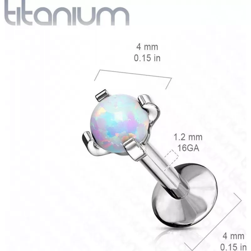 Серьга лабрет из титана Pirslab T23LI7-OP17 с искусственным опалом