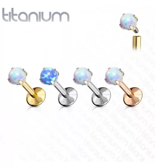 Серьга лабрет из титана Pirslab T23LI7-OP17 с искусственным опалом