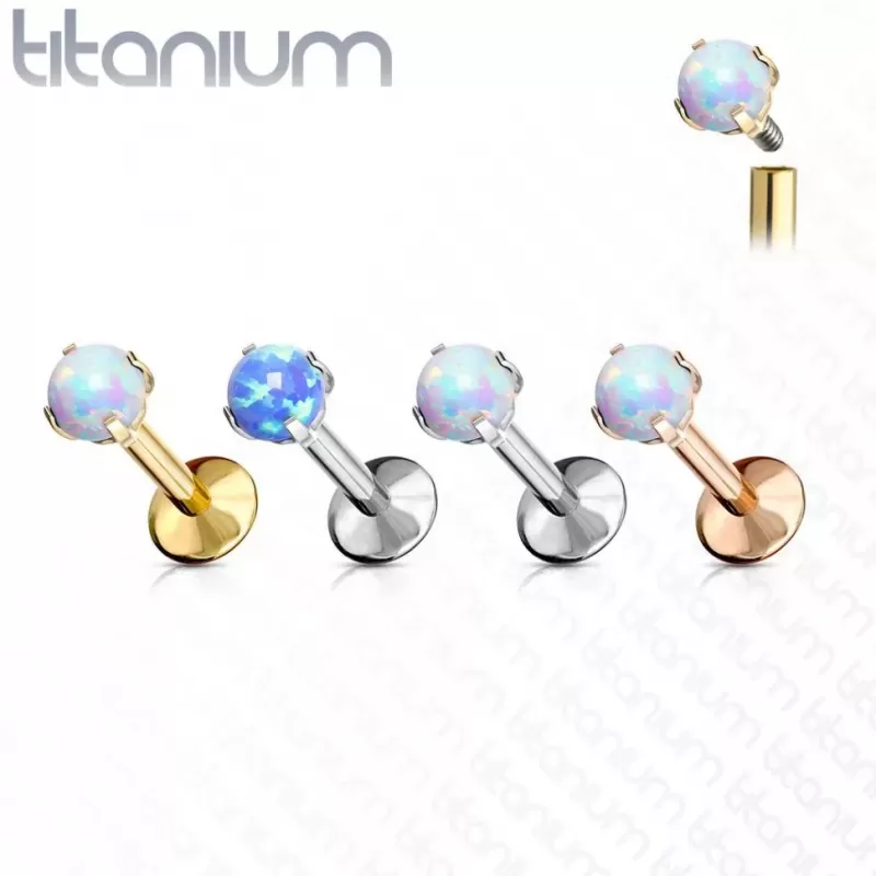 Серьга лабрет из титана Pirslab T23LI7-OP17 с искусственным опалом