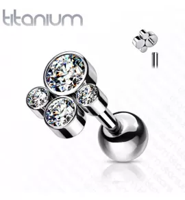 Титановая серьга штанга для пирсинга хряща уха Pirslab TIJ10-C накрутка кластер с фианитами