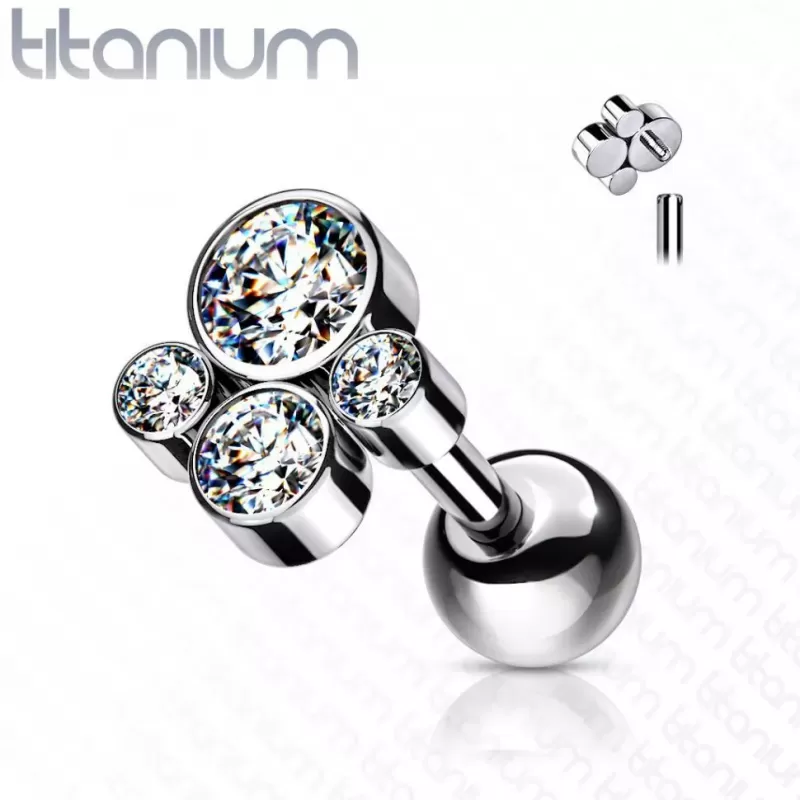 Титановая серьга штанга для пирсинга хряща уха Pirslab TIJ10-C накрутка кластер с фианитами
