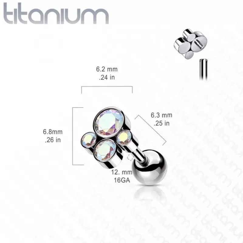 Титановая серьга штанга для пирсинга хряща уха Pirslab TIJ10-C накрутка кластер с фианитами