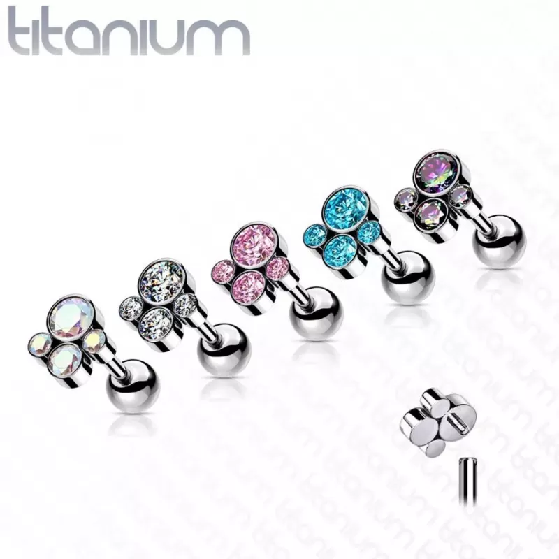 Титановая серьга штанга для пирсинга хряща уха Pirslab TIJ10-C накрутка кластер с фианитами