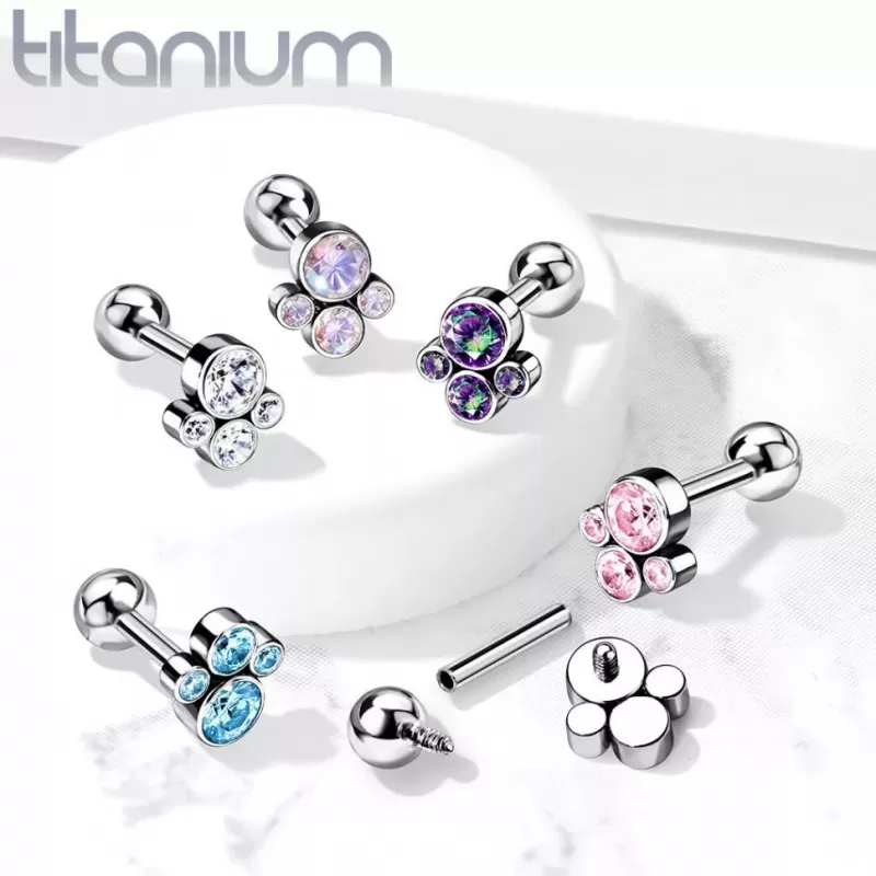 Титановая серьга штанга для пирсинга хряща уха Pirslab TIJ10-C накрутка кластер с фианитами