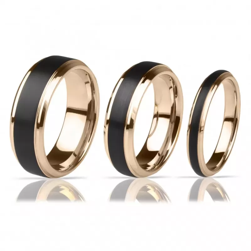 Кольцо из карбида вольфрама INFY RTG-4322-KRD черное с гранями под розовое золото