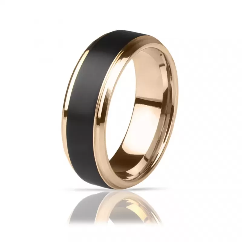 Кольцо из карбида вольфрама INFY RTG-4322-KRD черное с гранями под розовое золото