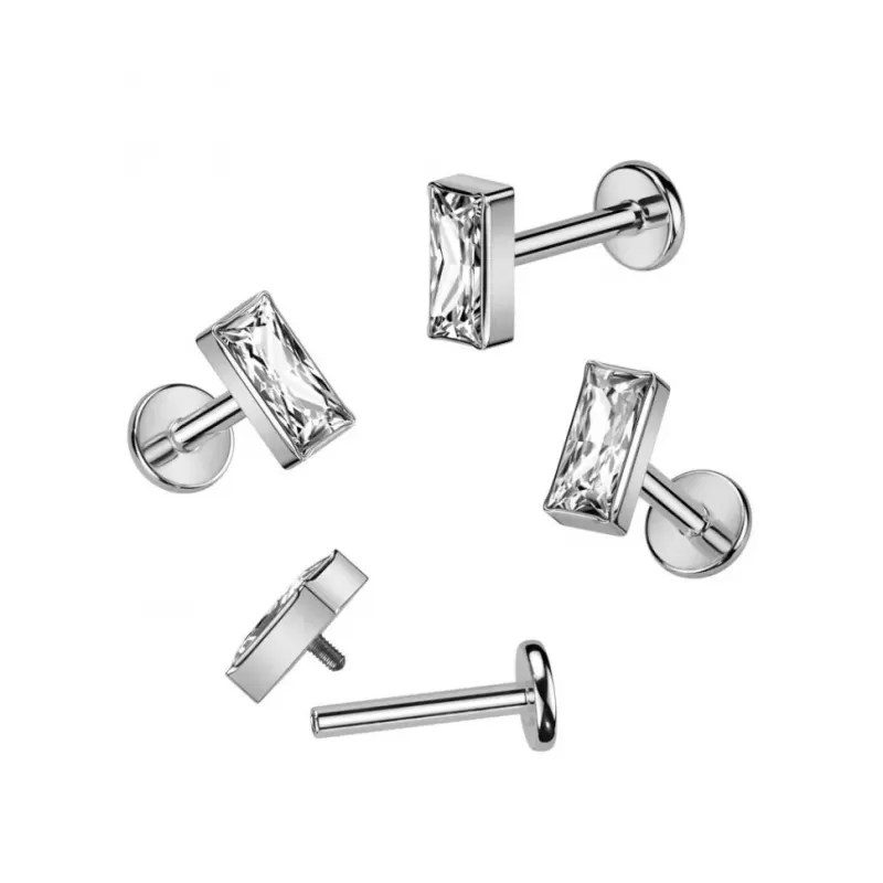 Серьга лабрет из титана для пирсинга губ, уха Pirslab TIL948 с фианитом