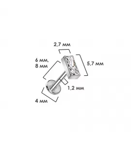 Серьга лабрет из титана для пирсинга губ, уха Pirslab TIL948 с фианитом