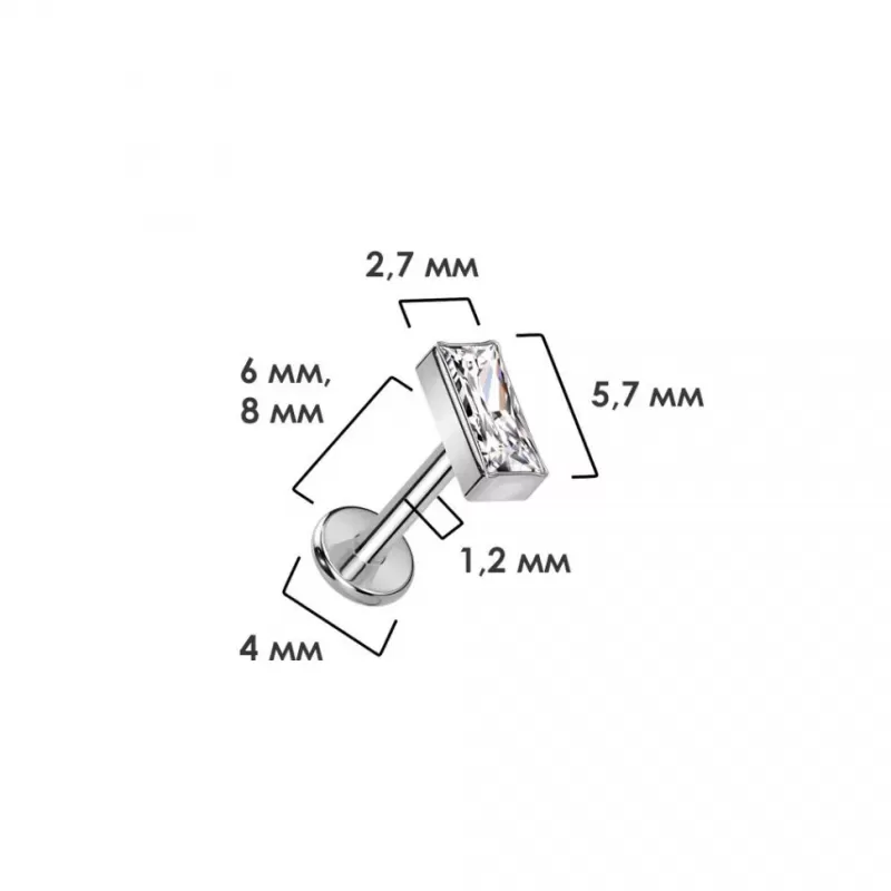 Серьга лабрет из титана для пирсинга губ, уха Pirslab TIL948 с фианитом
