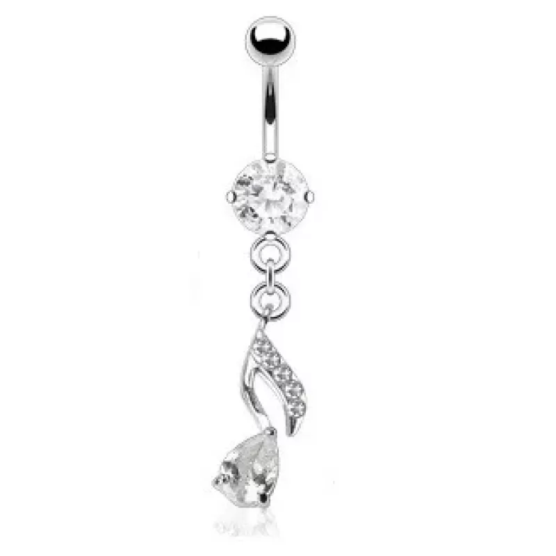 Серьга банан для пирсинга пупка PiercedFish NP-NSQ-2391 в форме ноты с фианитами