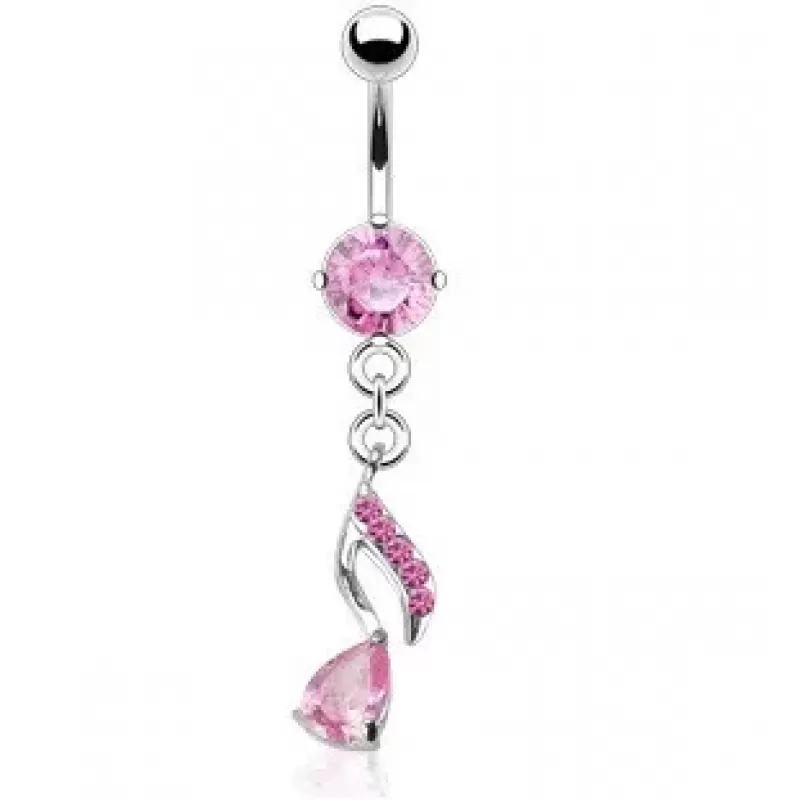 Серьга банан для пирсинга пупка PiercedFish NP-NSQ-2391 в форме ноты с фианитами