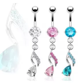 Серьга банан для пирсинга пупка PiercedFish NP-NSQ-2391 в форме ноты с фианитами