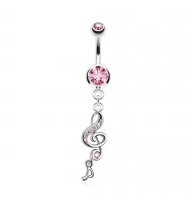 Серьга банан для пирсинга пупка PiercedFish NSB2101 в форме скрипичного ключа с фианитами