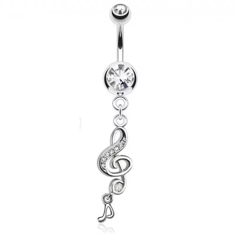 Серьга банан для пирсинга пупка PiercedFish NSB2101 в форме скрипичного ключа с фианитами