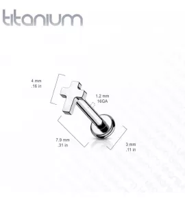 Титановая серьга лабрет с крестиком Pirslab TIL11-ST для пирсинга Монро, трагуса, хеликса