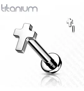 Титановая серьга лабрет с крестиком Pirslab TIL11-ST для пирсинга Монро, трагуса, хеликса
