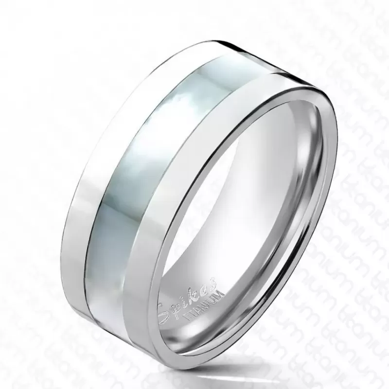 Кольцо из титана Spikes R-TI-0580 с перламутровой вставкой