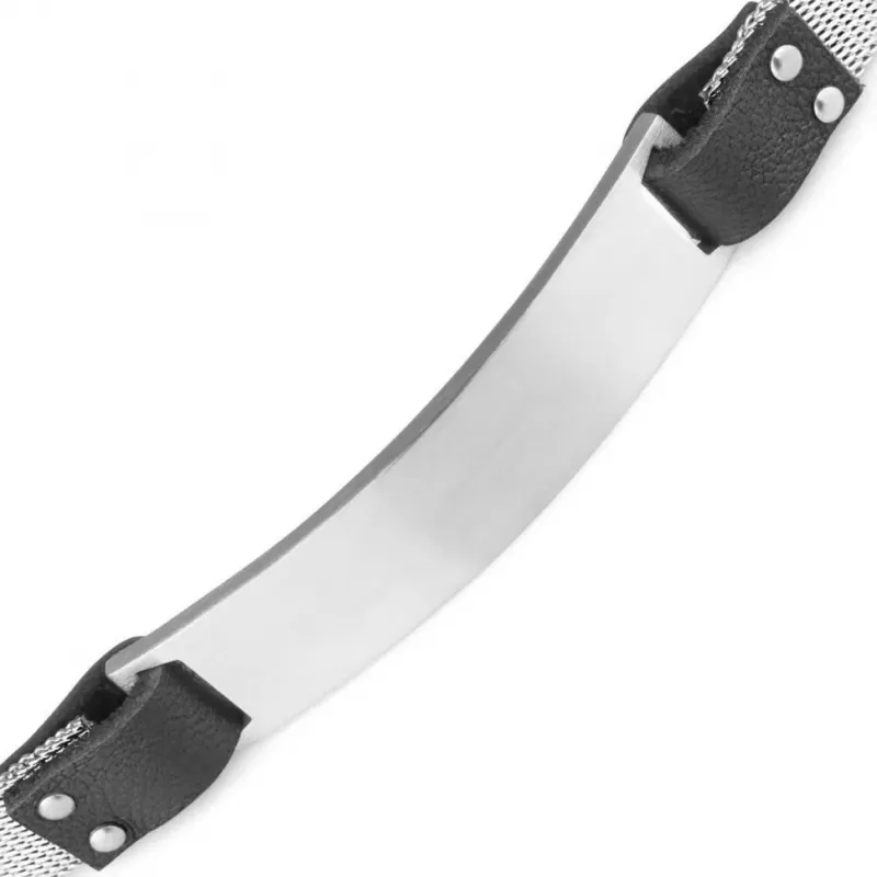 Мужской браслет из стали со вставками из кожи Everiot SB-ZS-8939 с пластиной для гравировки