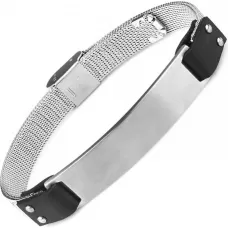 Мужской браслет из стали со вставками из кожи Everiot SB-ZS-8939 с пластиной для гравировки