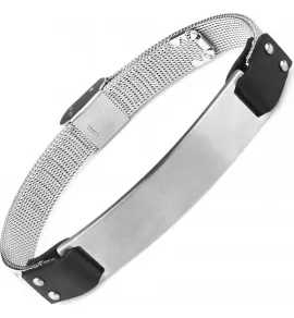 Мужской браслет из стали со вставками из кожи Everiot SB-ZS-8939 с пластиной для гравировки