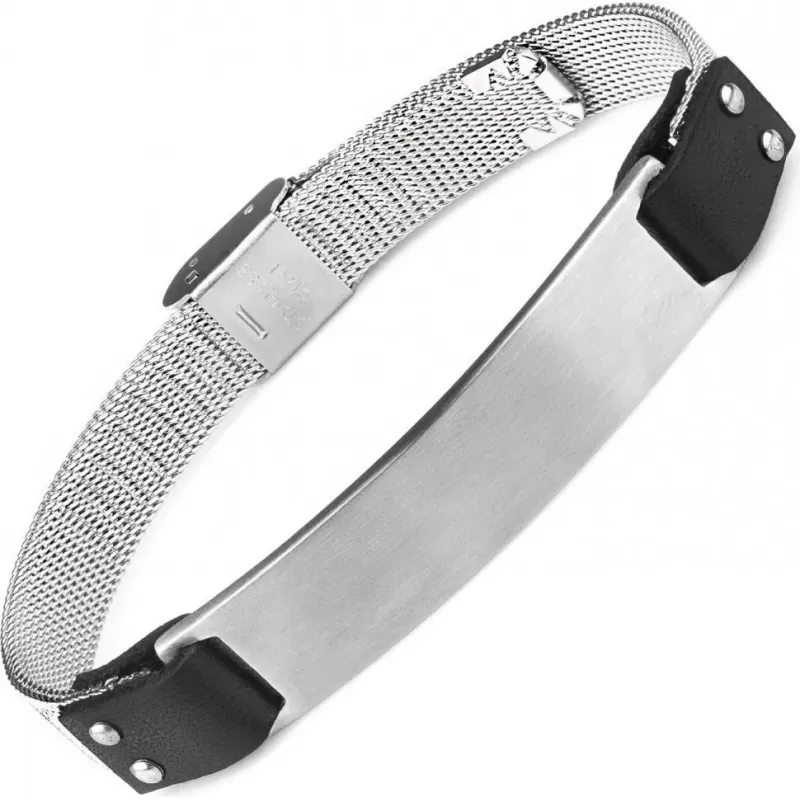 Мужской браслет из стали со вставками из кожи Everiot SB-ZS-8939 с пластиной для гравировки