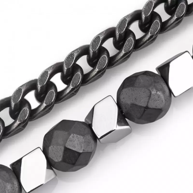 Мужской панцирный браслет-цепь Everiot SB-10091 из стали с гематитом