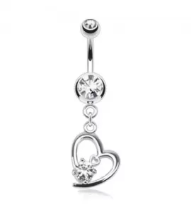 Серьга банан для пирсинга пупка PiercedFish NSB2102 в форме сердца с фианитом