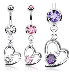 Серьга банан для пирсинга пупка PiercedFish NSB2102 в форме сердца с фианитом