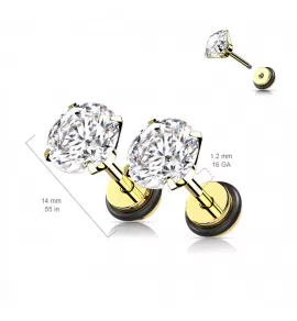 Серьги-гвоздики из стали PiercedFish PSFX03-KC с прозрачным фианитом (фейк плаг)