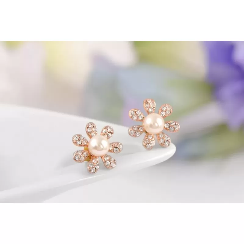 Серьги Rozi RR-27480 ромашки с жемчужинами