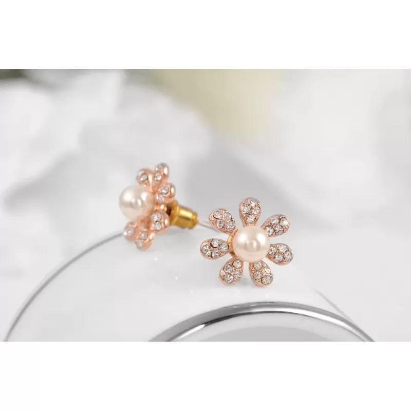 Серьги Rozi RR-27480 ромашки с жемчужинами