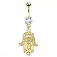 Серьга банан для пирсинга пупка PiercedFish GDPN14802 с символом Хамса и фианитами