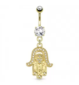 Серьга банан для пирсинга пупка PiercedFish GDPN14802 с символом Хамса и фианитами