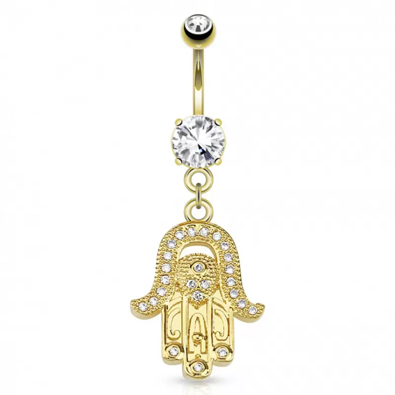 Серьга банан для пирсинга пупка PiercedFish GDPN14802 с символом Хамса и фианитами
