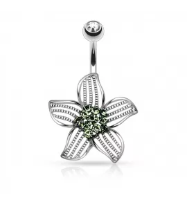 Серьга банан для пирсинга пупка PiercedFish N15630 в форме цветка с фианитами