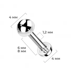 Титановая серьга лабрет Pirslab TIL17-ST для пирсинга Монро, трагуса, хеликса