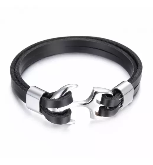 Кожаный браслет мужской Everiot SP-MJ-044 с якорем