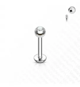 Серьга лабрет из титана для пирсинга губ, хряща уха Pirslab T23L03 с фианитом