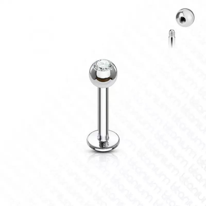 Серьга лабрет из титана для пирсинга губ, хряща уха Pirslab T23L03 с фианитом