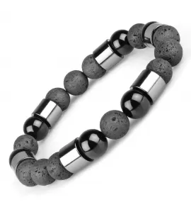 Черный мужской браслет на резинке из агата, лавы (базальта) и гематита Everiot Select LNS-2113
