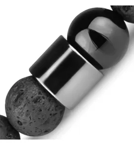 Черный мужской браслет на резинке из агата, лавы (базальта) и гематита Everiot Select LNS-2113