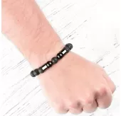 Черный мужской браслет на резинке из агата, лавы (базальта) и гематита Everiot Select LNS-2113