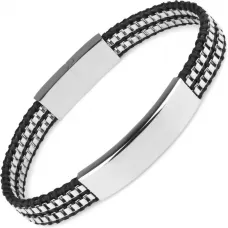 Жесткий браслет из стали и кожи мужской Everiot SB-ZS-8938 с пластиной для гравировки